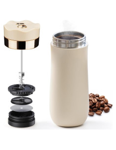 Prensa Francesa Portátil BRBHOM 355ml Acero Inoxidable Blanco Roto