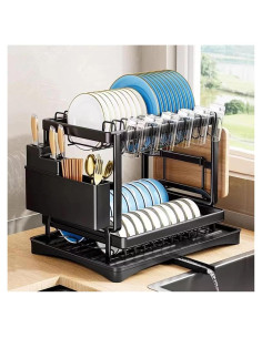 Estante para Secar Platos BCWW de 2 Niveles Negro 42x30 cm
