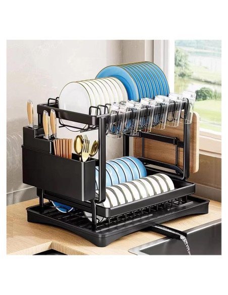 Estante para Secar Platos BCWW de 2 Niveles Negro 42x30 cm