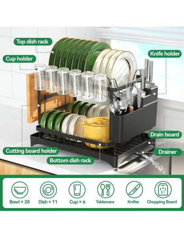 Estante para Secar Platos BCWW de 2 Niveles Negro 42x30 cm