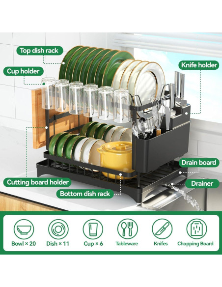 Estante para Secar Platos BCWW de 2 Niveles Negro 42x30 cm