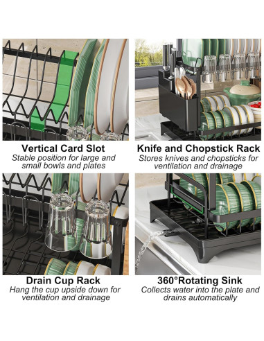 Estante para Secar Platos BCWW de 2 Niveles Negro 42x30 cm