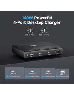 Cargador GaN 140W 4 Puertos USB-C Rápido Vina PDT-004 2