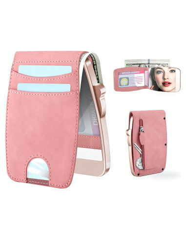 Billetera Minimalista Mujer Sludete RFID con Espejo Rojo