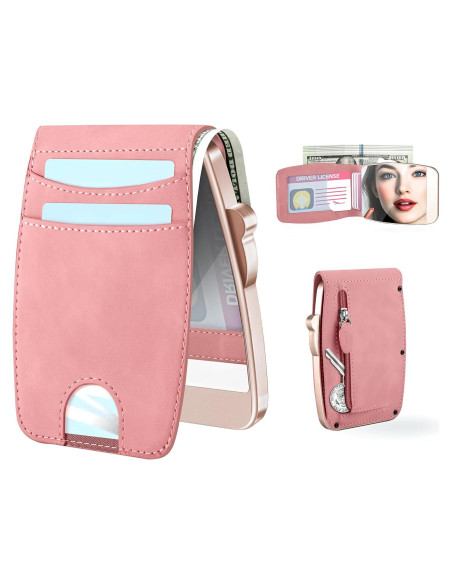 Billetera Minimalista Mujer Sludete RFID con Espejo Rojo