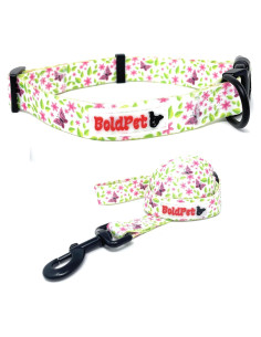 Conjunto Collar y Correa para Perros BOLDPET Floral Ajustable