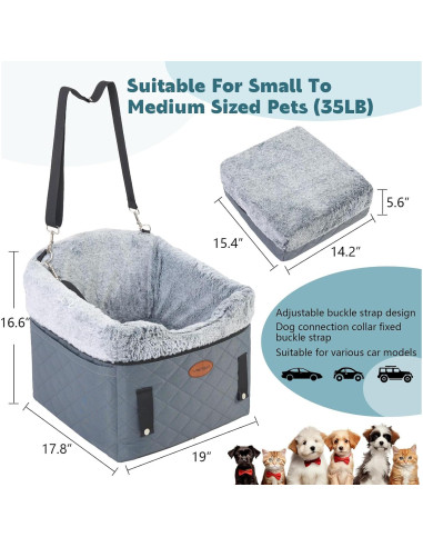 Asiento de Coche para Perros UWELL PETS Gris Elevador Antideslizante