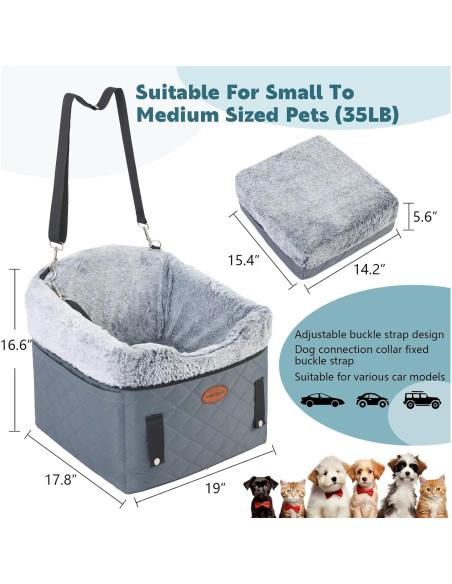 Asiento de Coche para Perros UWELL PETS Gris Elevador Antideslizante