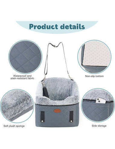 Asiento de Coche para Perros UWELL PETS Gris Elevador Antideslizante