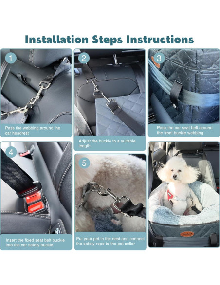 Asiento de Coche para Perros UWELL PETS Gris Elevador Antideslizante
