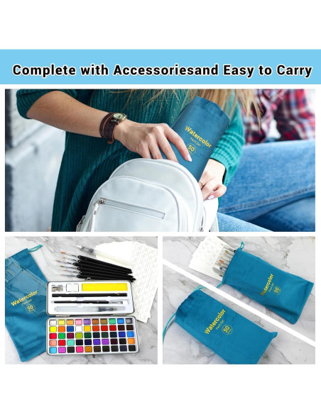 Juego de Pintura Acuarela APOGO 50 Colores Portátil con Pinceles