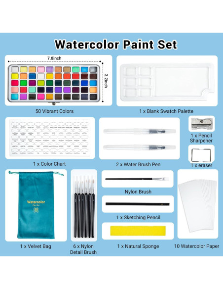 Juego de Pintura Acuarela APOGO 50 Colores Portátil con Pinceles