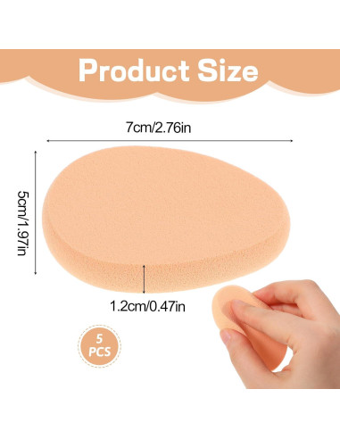 5 Esponjas Planas de Maquillaje Tweruna - Color Piel, 7x5x1.2 cm