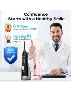 Irrigador Dental Inalámbrico COSLUS C20 - 2 Paquetes, 300ml, Recargable, Portátil 2