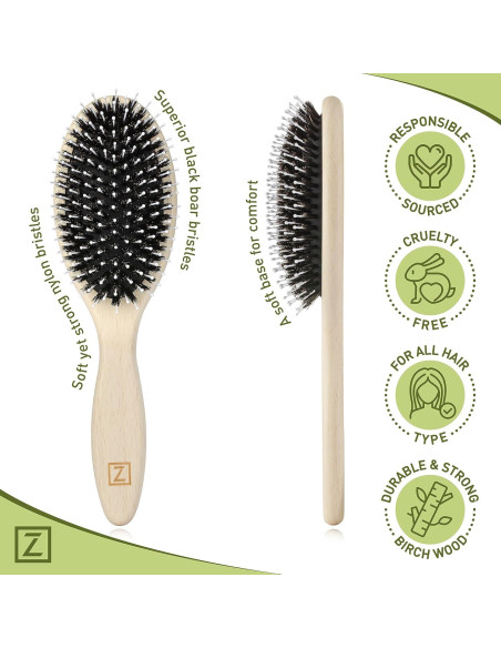 Cepillo Desenredante Ovalado Zollo con Cerdas de Jabalí Natural Cepillo Desenredante Ovalado Zollo con Cerdas de Jabalí Natural