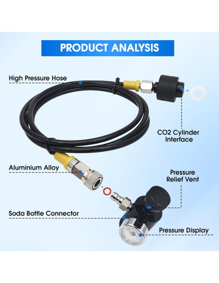 Adaptador de Recarga de CO2 ZRDR con Manómetro y Manguera 127 cm