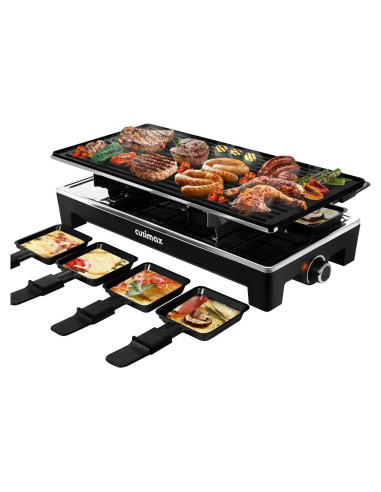 Parrilla Raclette Eléctrica CUSIMAX 1500W 2 en 1 con Control de Temperatura