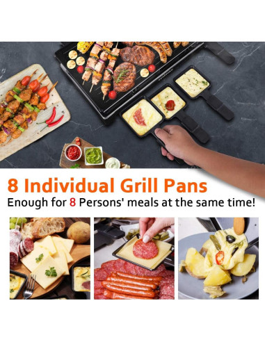 Parrilla Raclette Eléctrica CUSIMAX 1500W 2 en 1 con Control de Temperatura