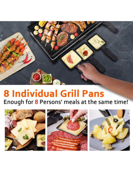 Parrilla Raclette Eléctrica CUSIMAX 1500W 2 en 1 con Control de Temperatura