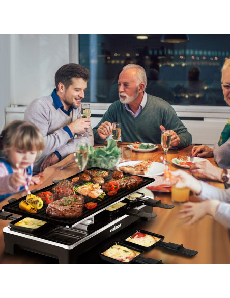 Parrilla Raclette Eléctrica CUSIMAX 1500W 2 en 1 con Control de Temperatura