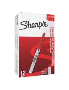 Marcadores Permanentes Retráctiles Sharpie 32702, Punta Fina, Rojo, 12 Unidades