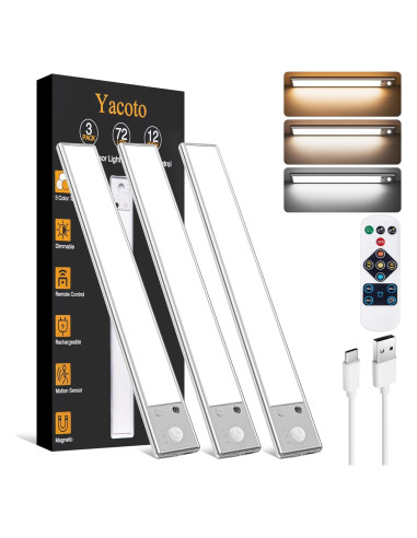 Iluminación Bajo Gabinete Yacoto 30.48cm LED Recargable 2200mAh