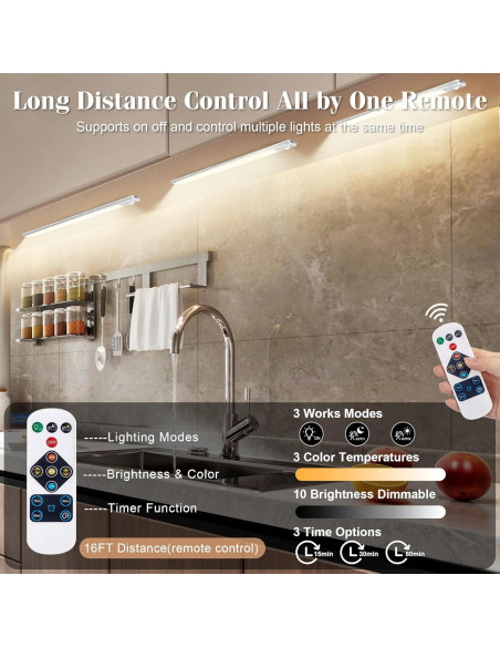 Iluminación Bajo Gabinete Yacoto 30.48cm LED Recargable 2200mAh Iluminación Bajo Gabinete Yacoto 30.48cm LED Recargable 2200mAh