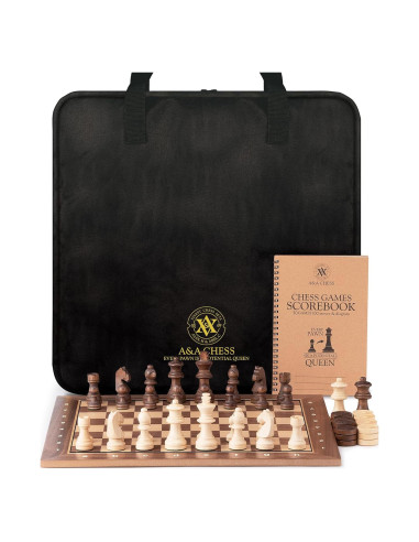Juego de Ajedrez y Damas A&A de Madera Profesional 39.37 cm
