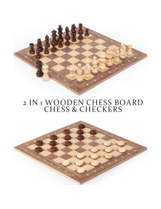 Juego de Ajedrez y Damas A&A de Madera Profesional 39.37 cm 2