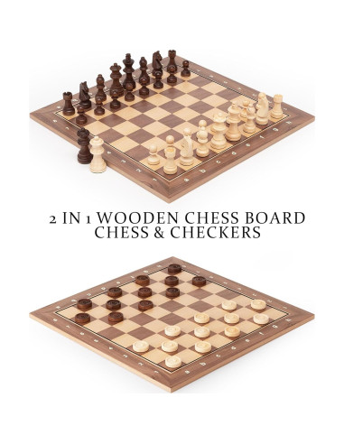 Juego de Ajedrez y Damas A&A de Madera Profesional 39.37 cm