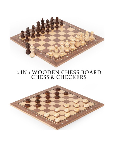 Juego de Ajedrez y Damas A&A de Madera Profesional 39.37 cm