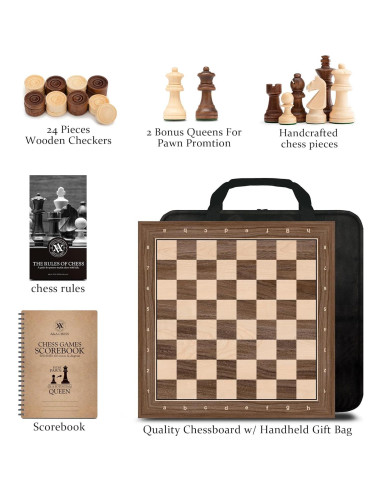 Juego de Ajedrez y Damas A&A de Madera Profesional 39.37 cm