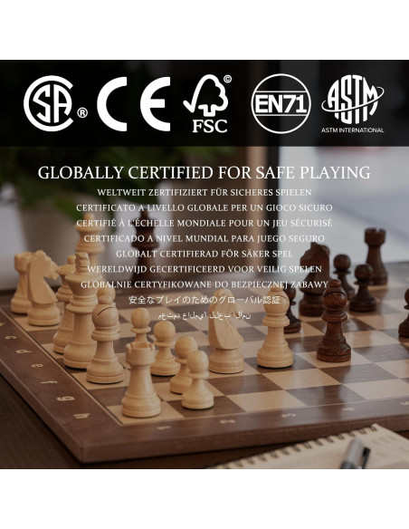 Juego de Ajedrez y Damas A&A de Madera Profesional 39.37 cm