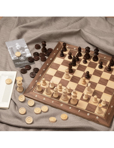 Juego de Ajedrez y Damas A&A de Madera Profesional 39.37 cm