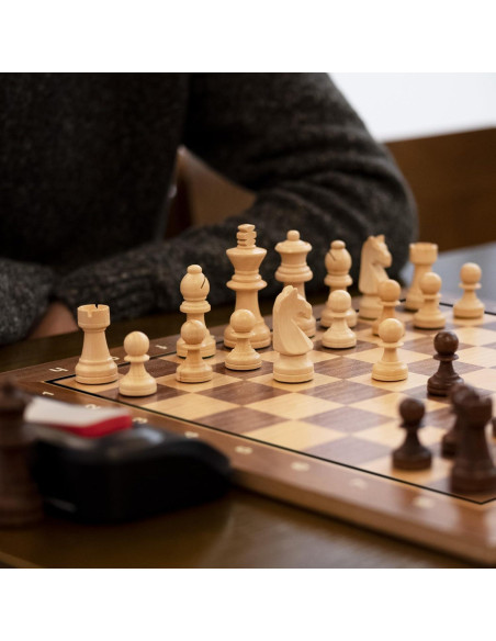Juego de Ajedrez y Damas A&A de Madera Profesional 39.37 cm