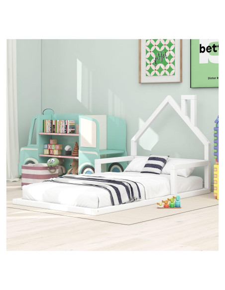 Cama de Piso Twin Harper & Bright con Cabecera Casa Blanca