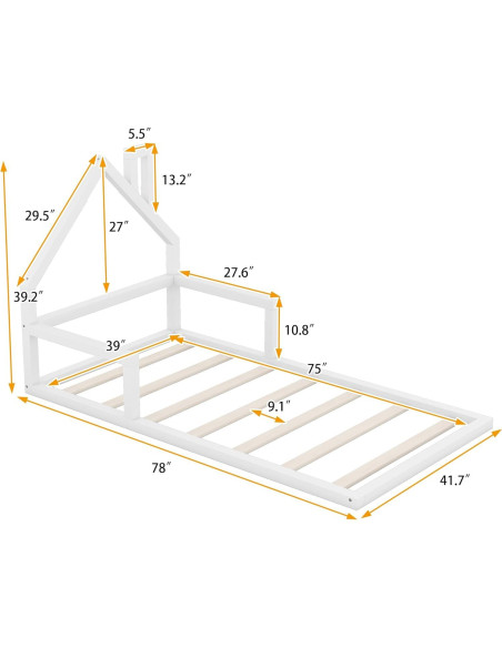 Cama de Piso Twin Harper & Bright con Cabecera Casa Blanca