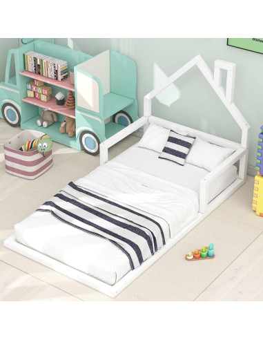 Cama de Piso Twin Harper & Bright con Cabecera Casa Blanca