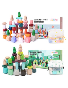 Bloques de Construcción de Madera Montessori 48 Piezas 3-6 Años