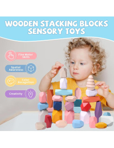 Bloques de Construcción de Madera Montessori 48 Piezas 3-6 Años 2