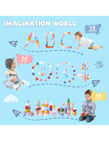 Bloques de Construcción de Madera Montessori 48 Piezas 3-6 Años