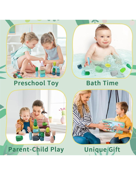 Bloques de Construcción de Madera Montessori 48 Piezas 3-6 Años