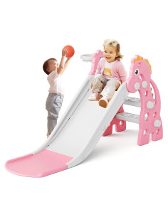 Tobogán Plegable 67i para Niños con Aro de Baloncesto Rosa 118.6cm