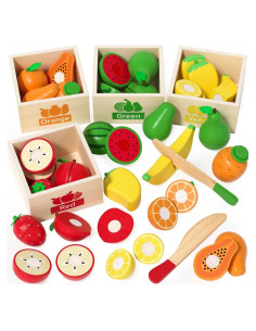 Juego de Cocina de Madera para Niños - 18 Piezas con Almacenamiento