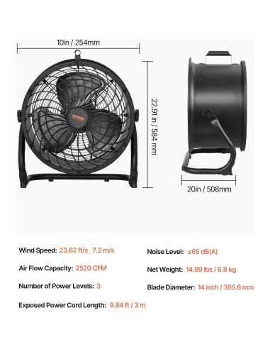 Ventilador de Piso VEVOR 35.56 cm Industrial 3 Velocidades