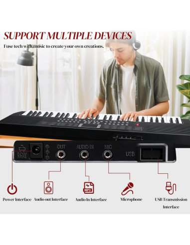 Piano Electrónico Ktaxon 61 Teclas Portátil con Soporte y Auriculares