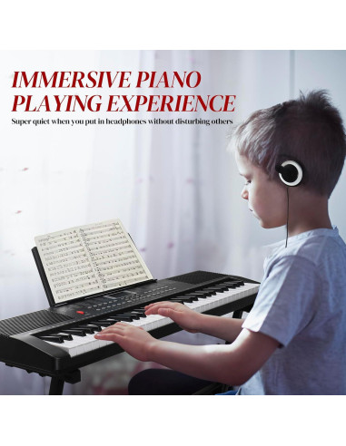 Piano Electrónico Ktaxon 61 Teclas Portátil con Soporte y Auriculares