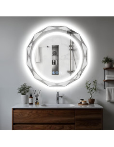 Espejo de baño LED Homsion 60 cm redondo regulable anti-vaho 2