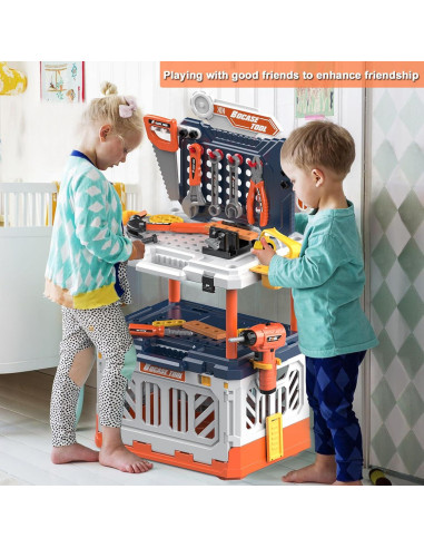 Banco de herramientas para niños BHYDRY 4 en 1 con 90 accesorios