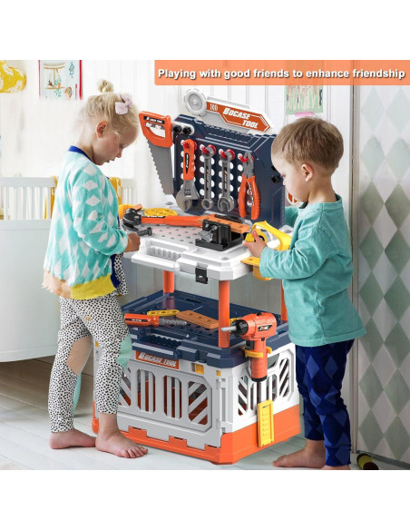 Banco de herramientas para niños BHYDRY 4 en 1 con 90 accesorios
